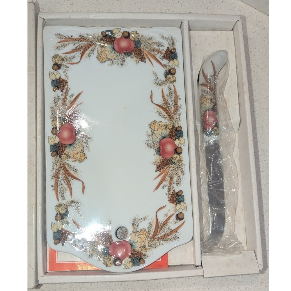 Andrea by Sadek Cheese Board Set White Porcelain Autumn Cornucopia 2-Piece Fall
